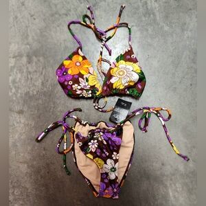 Vibrant Swim Bikini Set In Purple Floral  size small NWT